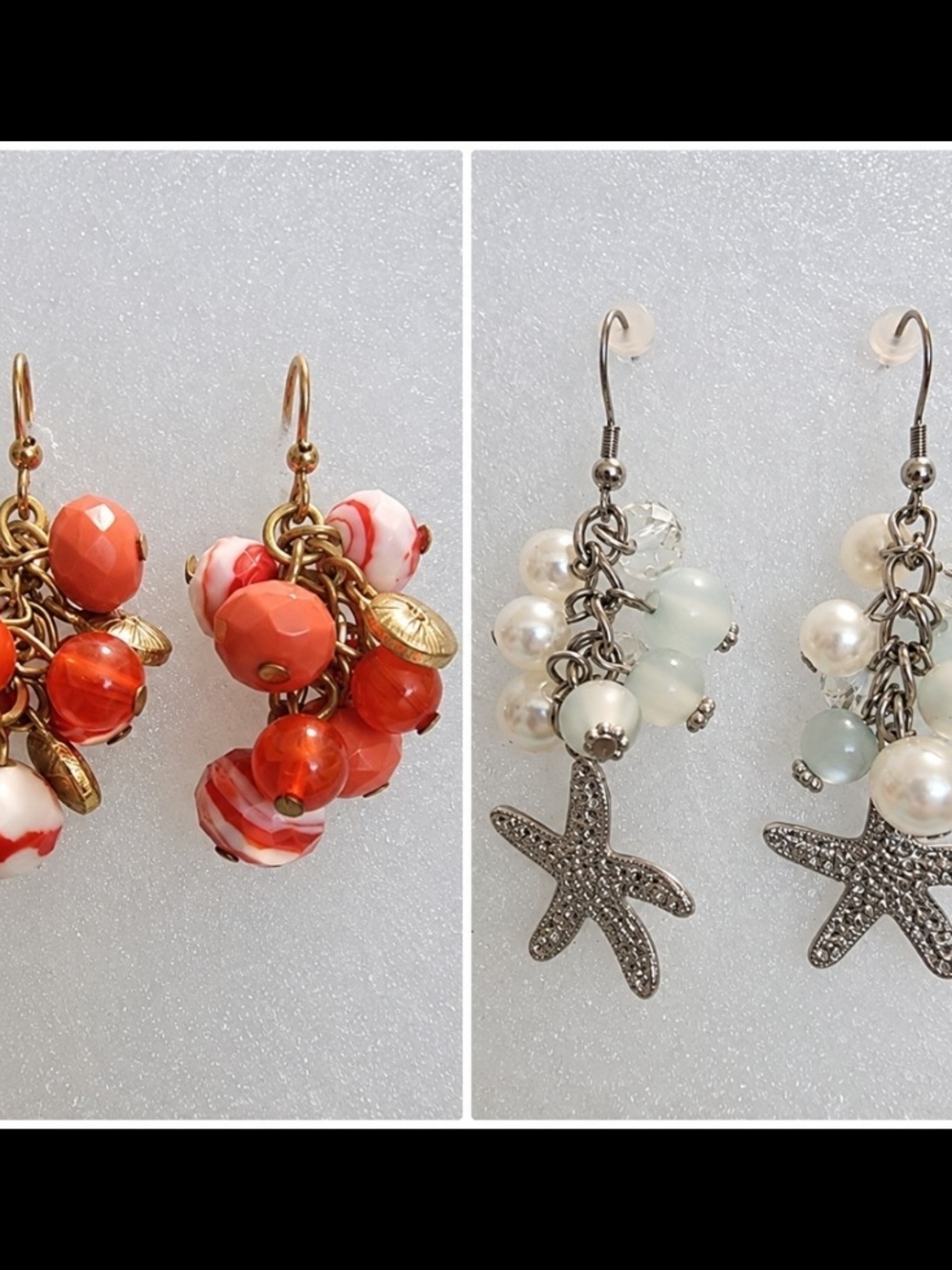 Beaded Dangle Earrings Lot of 2 Pairs Starfish Coral Orange White Coastal Boho